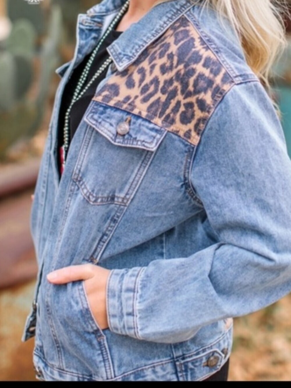 Crazy Train Blue Jean Jacket Cheetah Detail Women's Medium